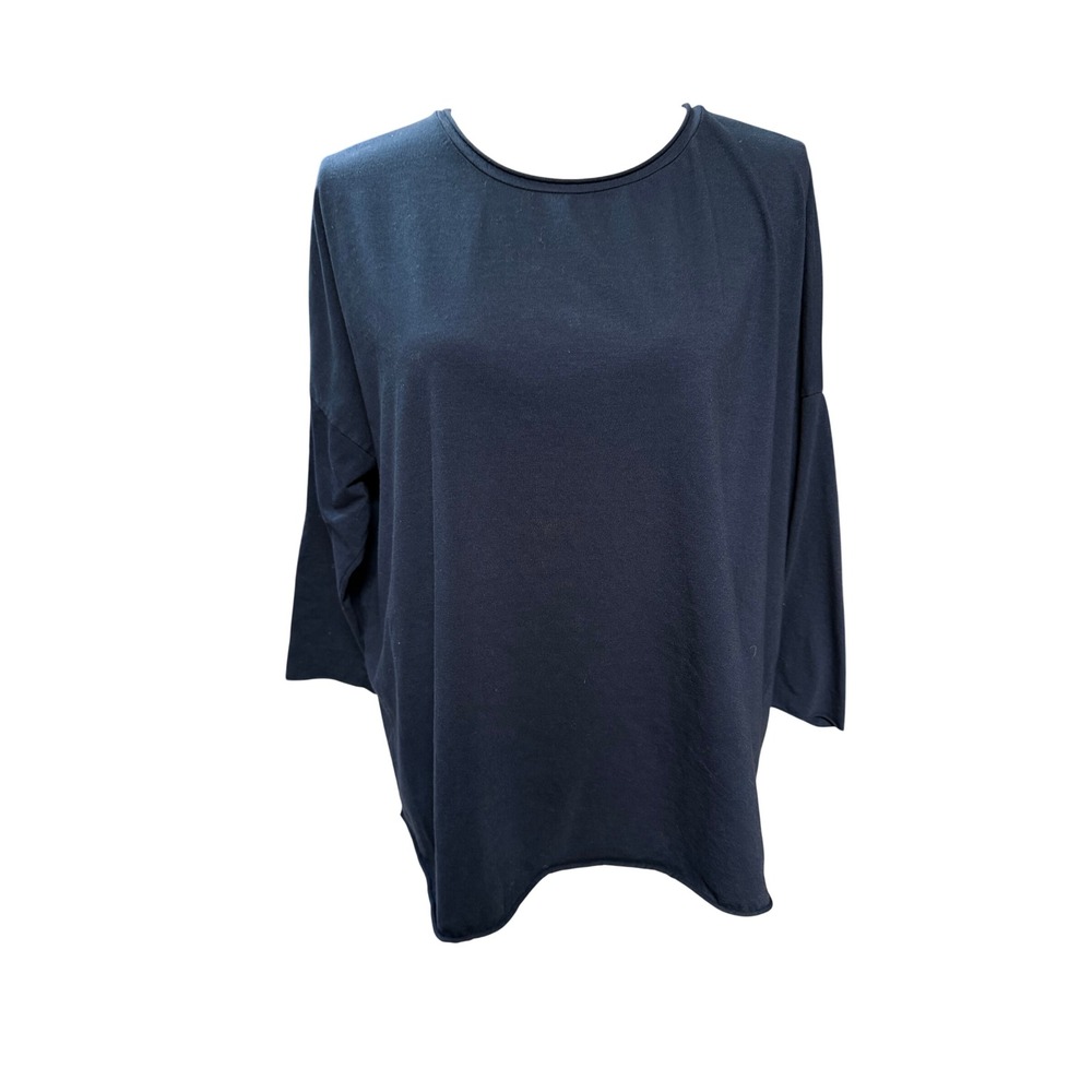 Labo.Art Navy Blue Oversized Cotton Top 2 Med Boxy Long Tight Sleeve Minimalist